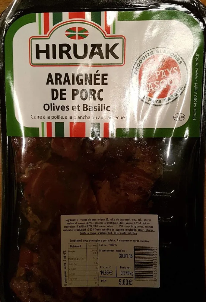 Araignée de porc olives et basilic