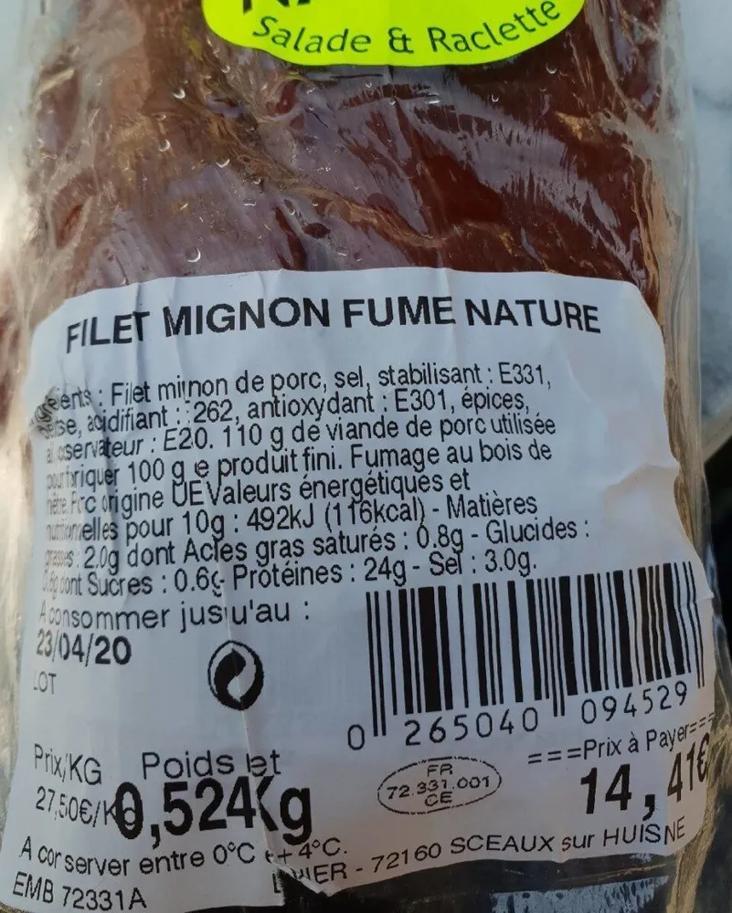 Filet mignon fume nature