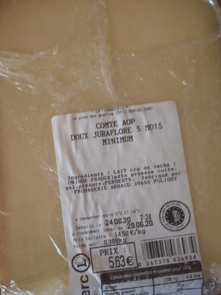 Comté AOP DOUX JURAFLORE 5 mois