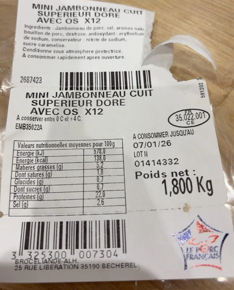 Mini jambonneau cuit superieur dore
