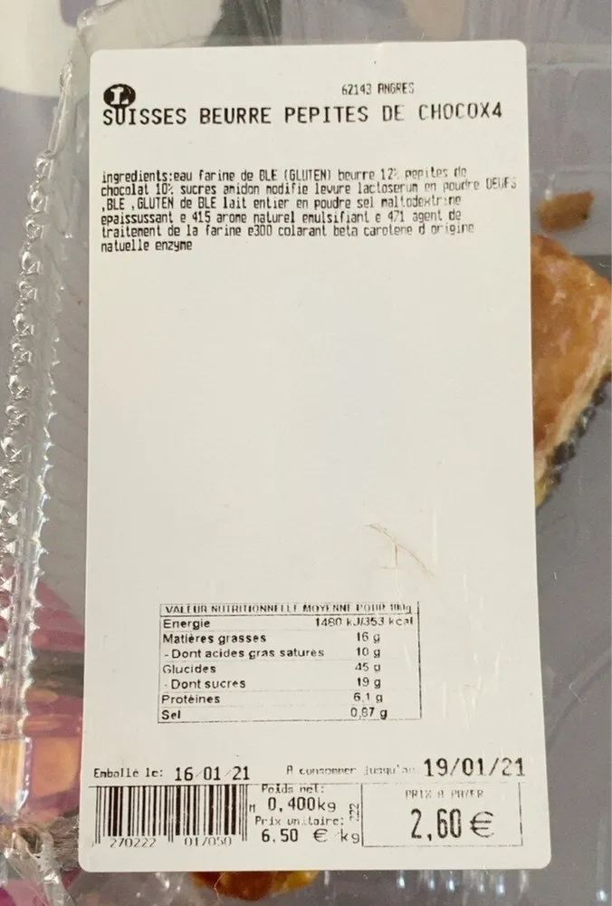 Suisses beurre pépites de chocho