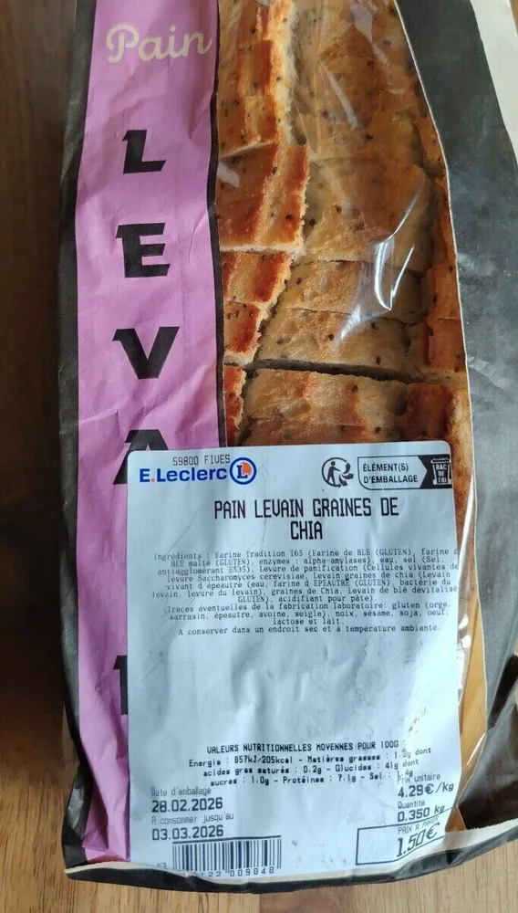 Pain levain graines de chia
