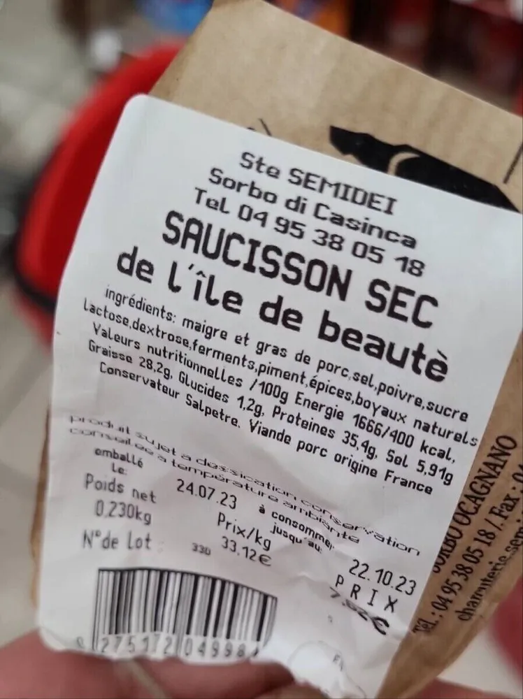 Saucisson sec de l'île de beauté