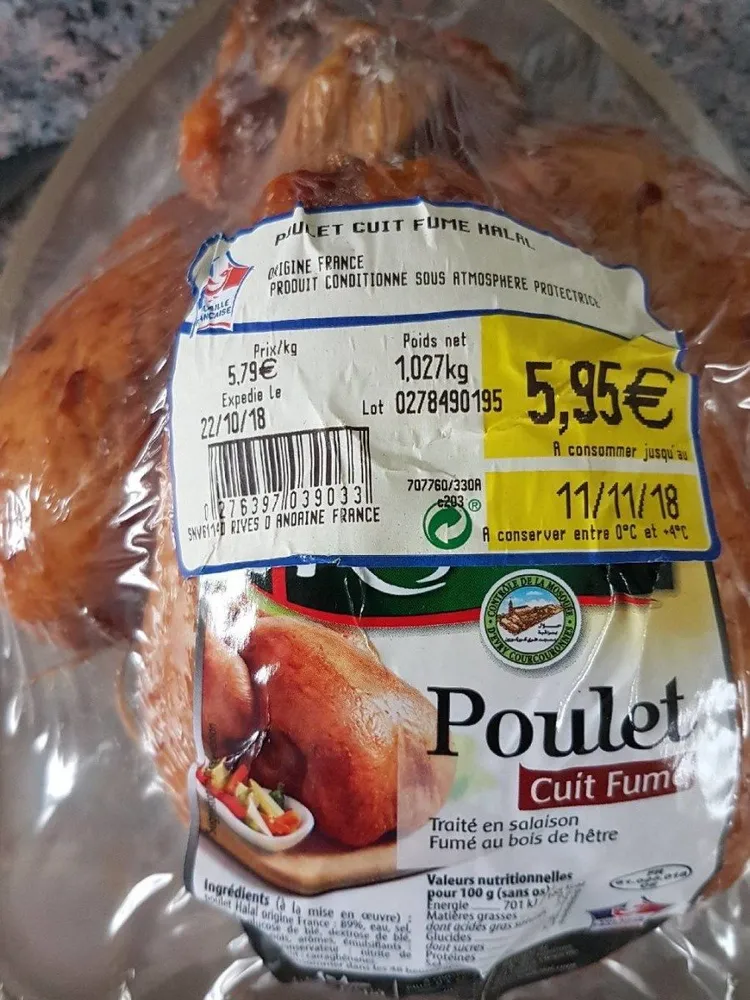 Poulet cuit fumé