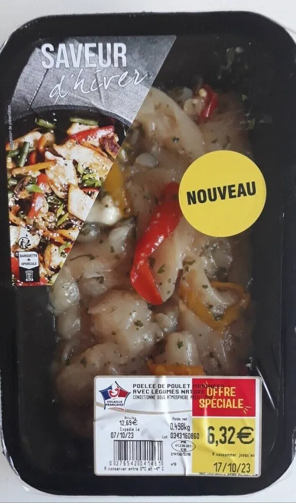 Poêlée de poulet marinées avec légumes nature
