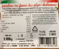 Jambon cru fumé des Alpes Italiennes