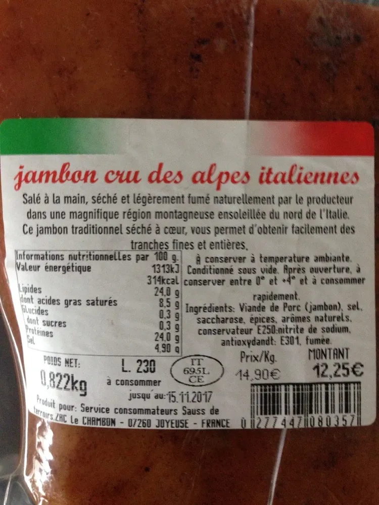 Jambon cru des alpes italiennens