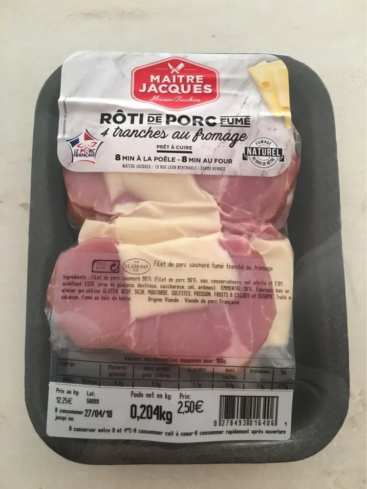 Roti de porc fumé 4 tranches au fromage