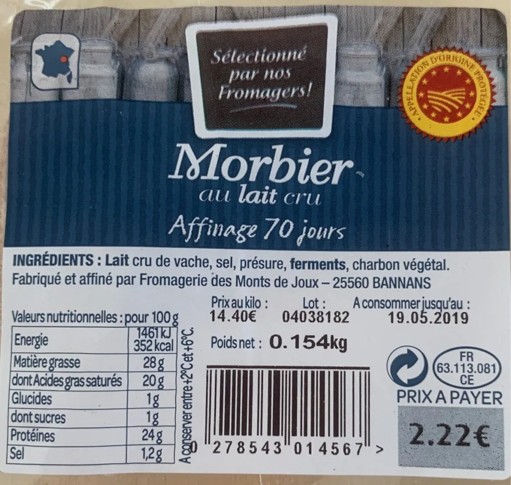 Morbier au lait cru affinage 70 jours