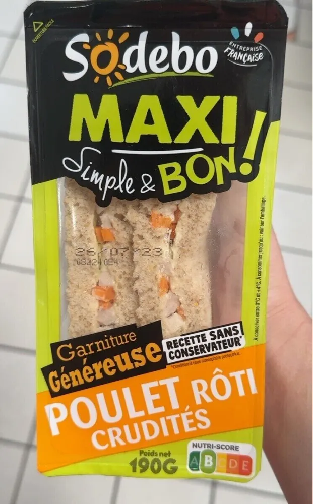 sandwich poulet roti crudités