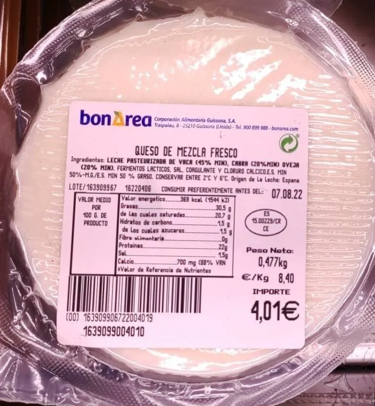 Queso de mezcla fresco