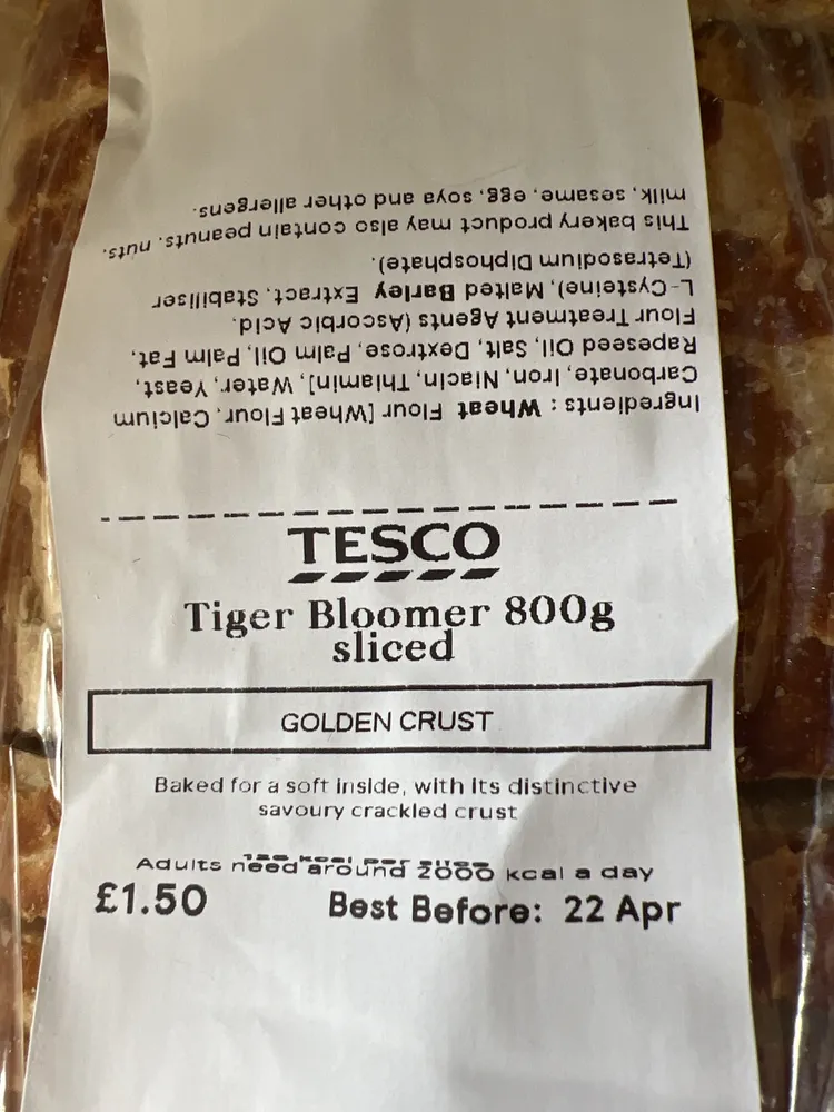 Tiger bloomer 800g sliced