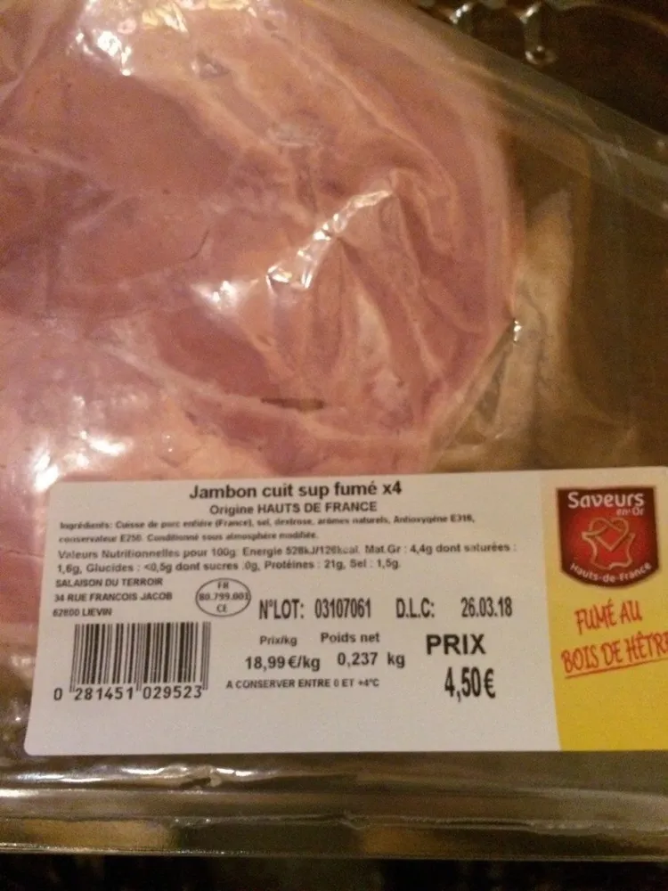 Jambon cuit sup fumé