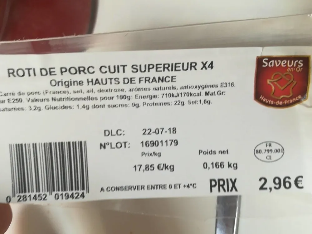 Roti de porc cuit supérieur