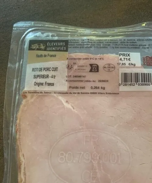 Rôtie de porc cuit supérieur