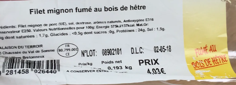 Filet mignon au bois de hetre