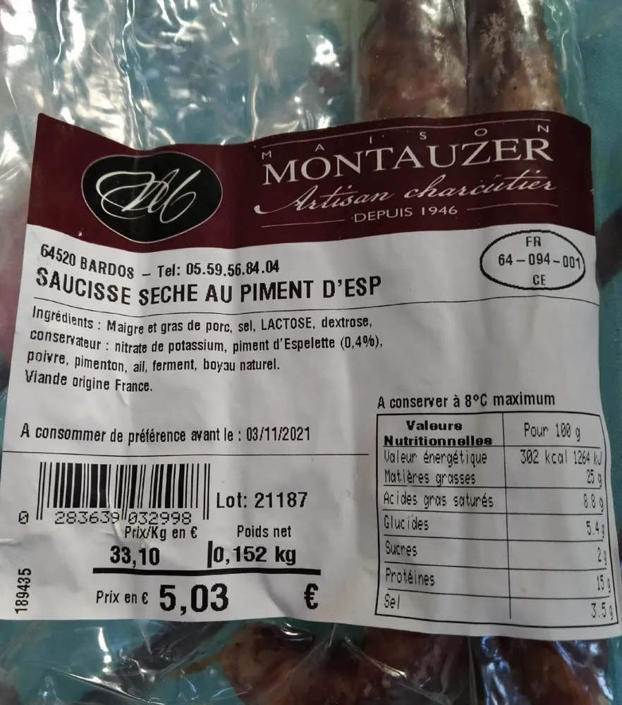 Saucisse sèche au piment d'Espelette