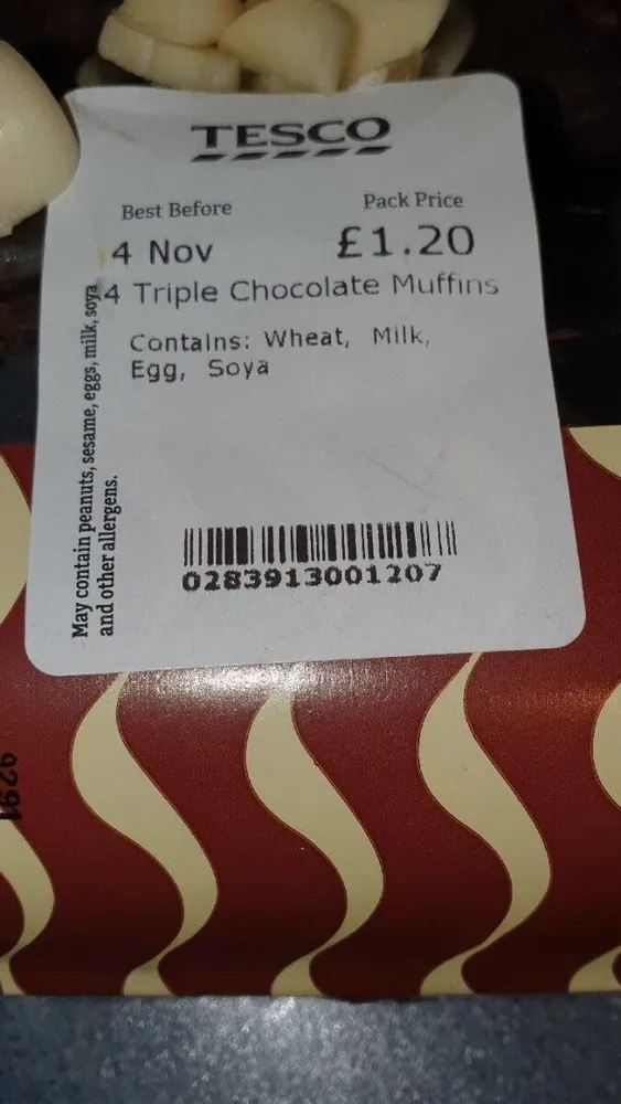 4 triple chocolate muffins