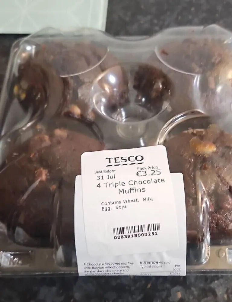 4 Triple Chocolate Muffins