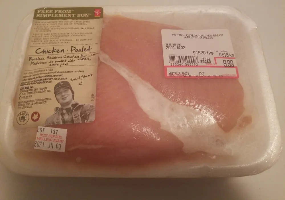 Chicken Breasts - Boneless, Skinless, uncooked.