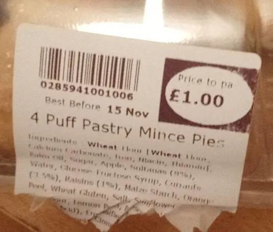 4 Puff Pastry Mince Pies