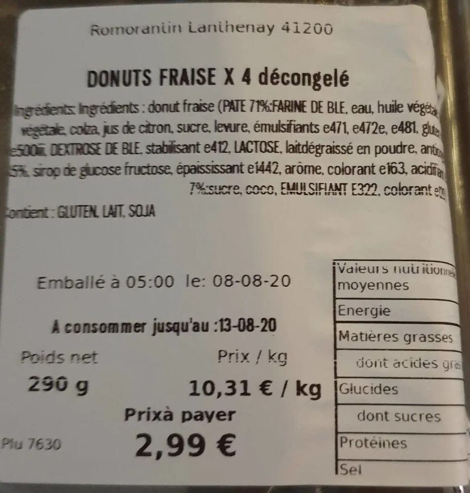 Dunuts fraise décongelé