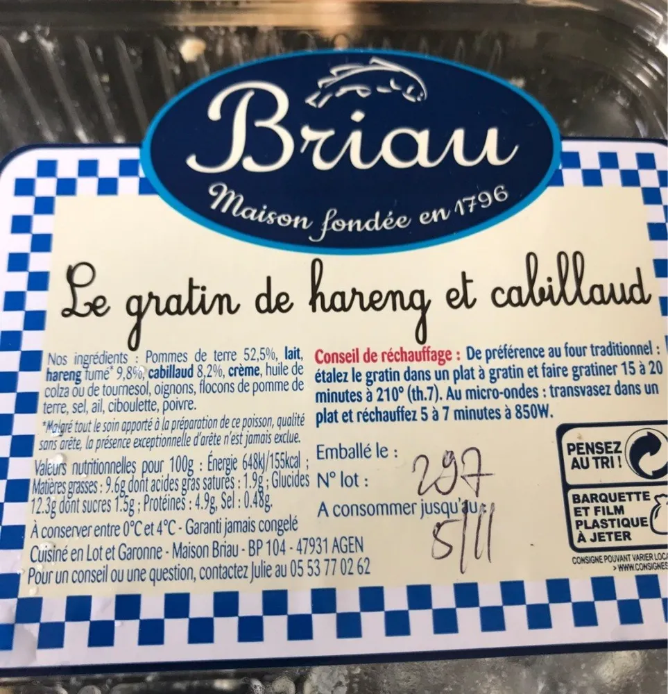 Le gratin de hareng et cabillaud