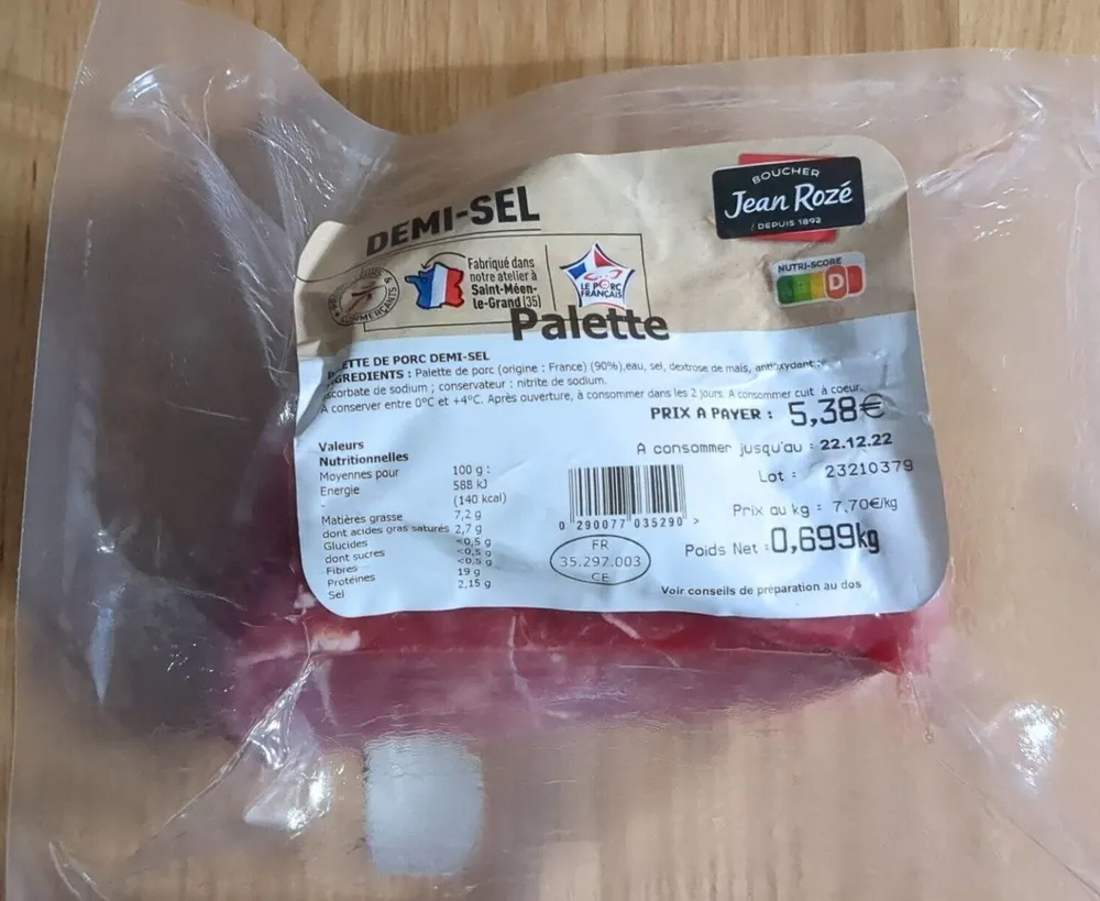 Palette de porc demi-sel