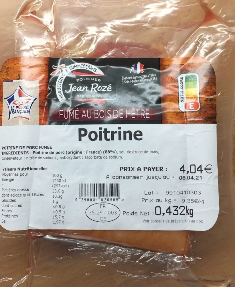 Poitrine fumée au bois de hêtre