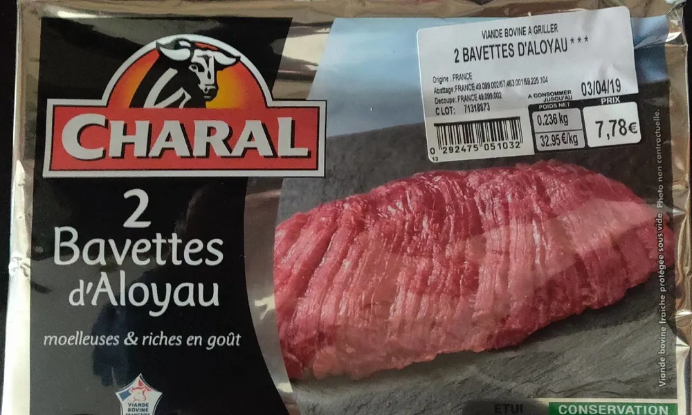 2 bavettes d'aloyau origine France - viande bovine à griller