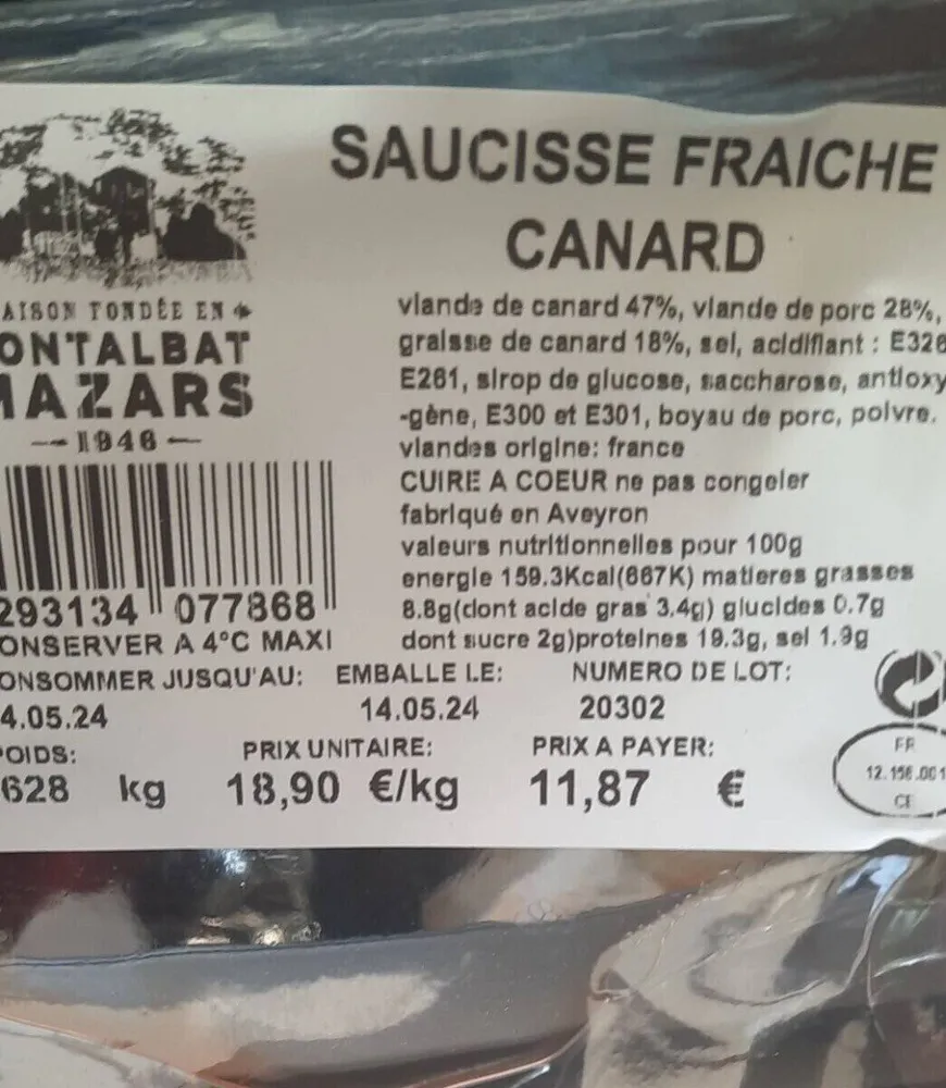 Saucisse fraîche canard