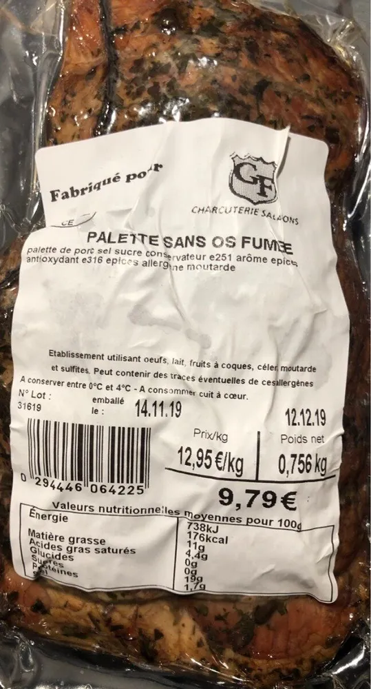Palette sans os fumee