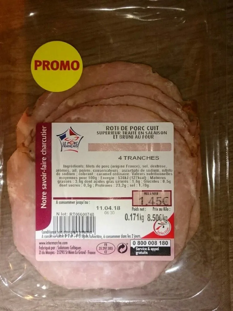 Rôti de porc cuit supérieur traité en salaison et bruni au four