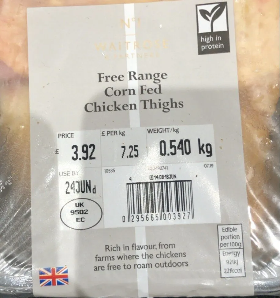 Free range corn fed chicken thighs