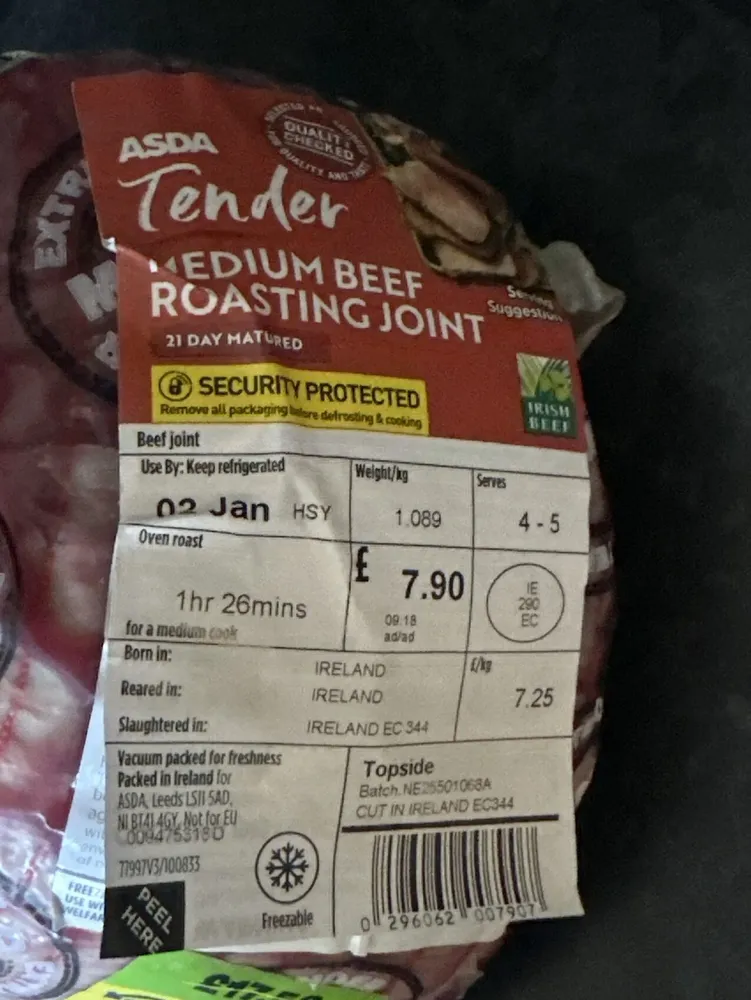 Tender beef roasting joint