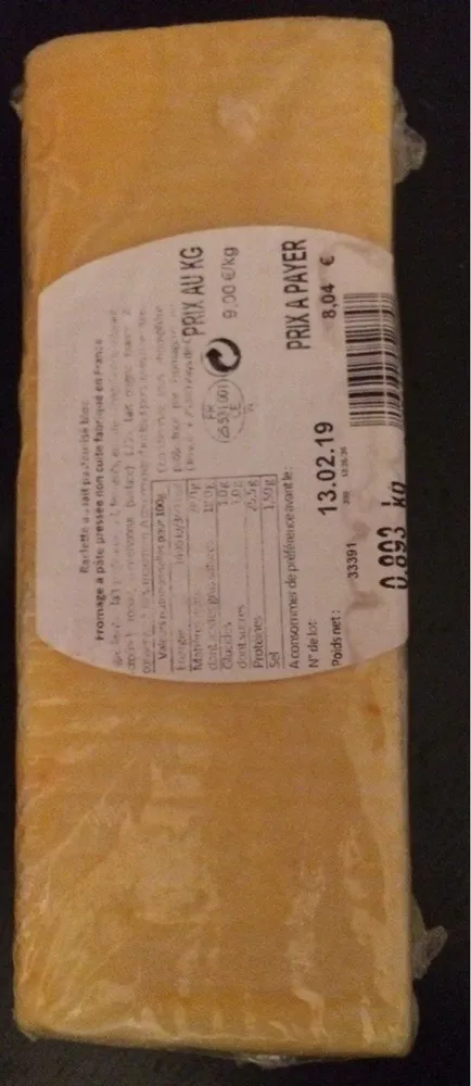 Raclette lait pasteurisé bloc