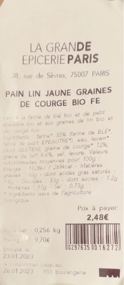 Pain lin jaune et graine de courge