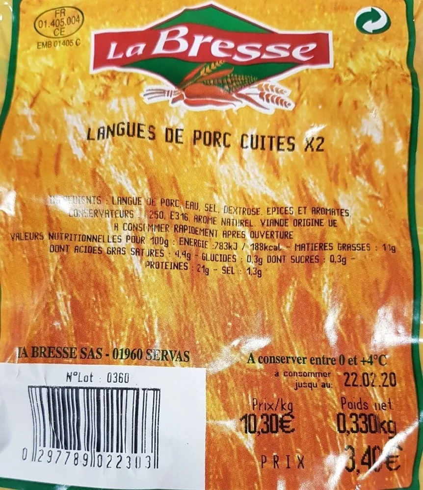 Langues de porc cuites X2