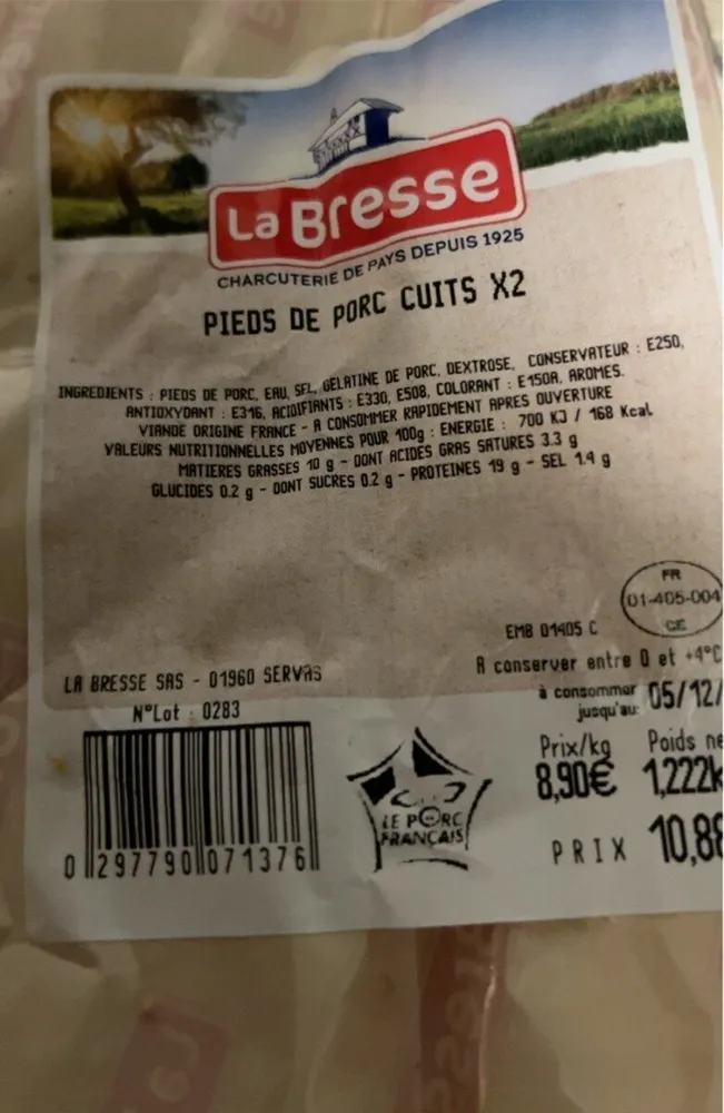 Pieds de porc cuits