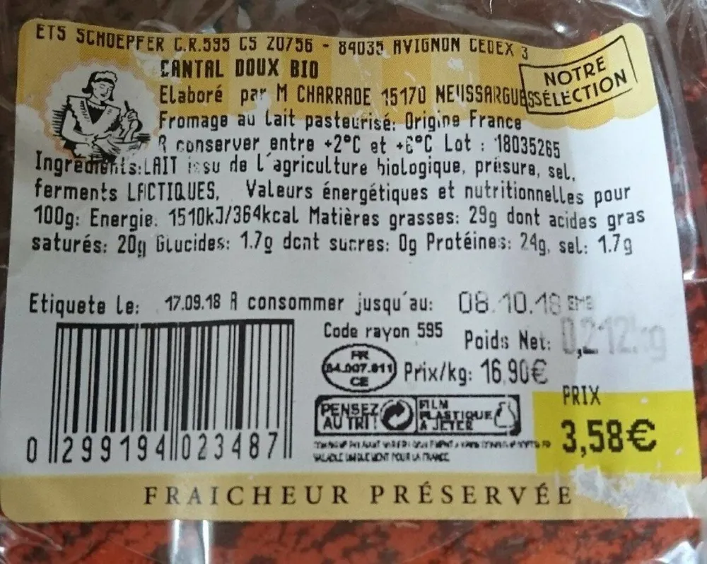 Cantal doux bio