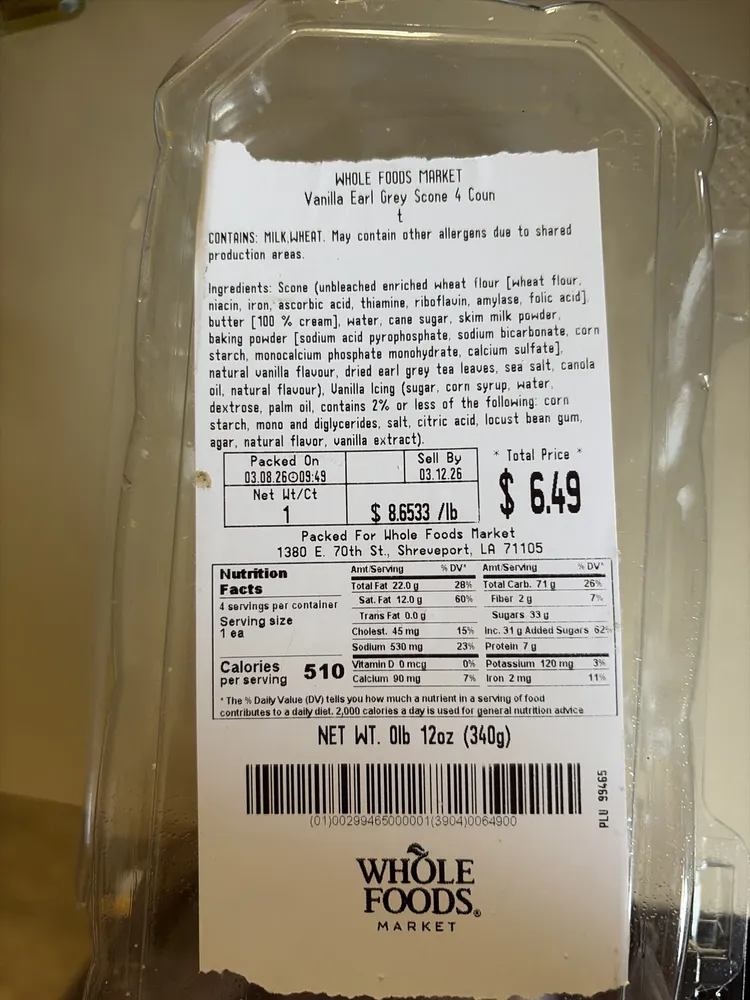 Vanilla Earl Grey Scone 4 Count