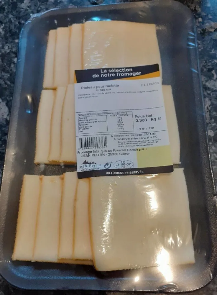Plateau pour raclette au lait cru