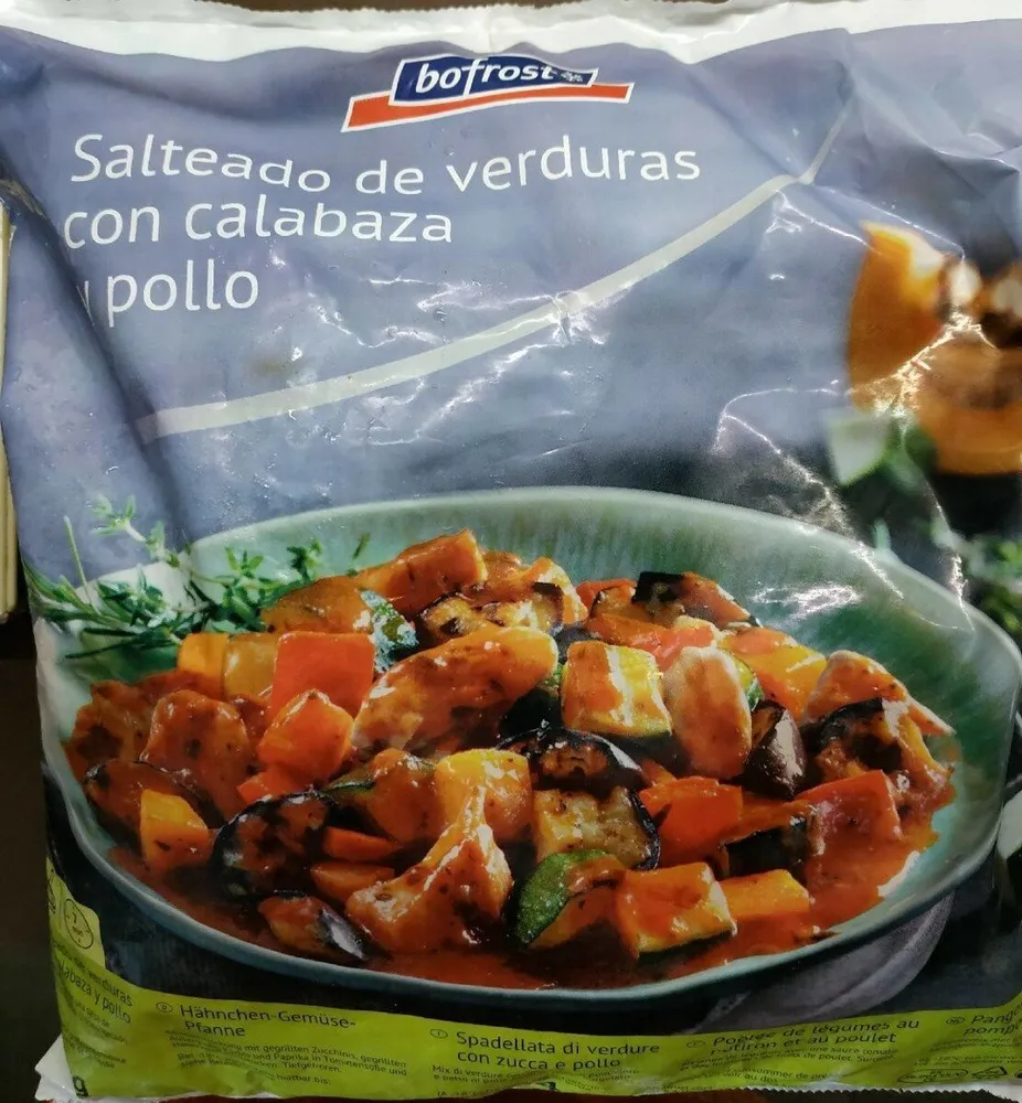 Salteado de verduras con calabaza y pollo