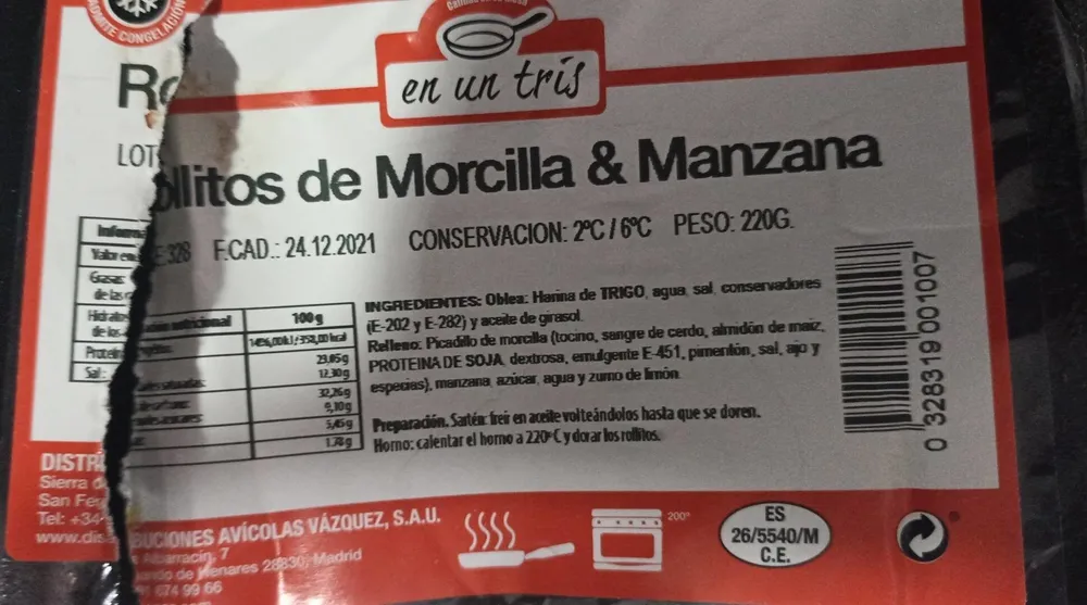 Rollitos morcilla y  manzana