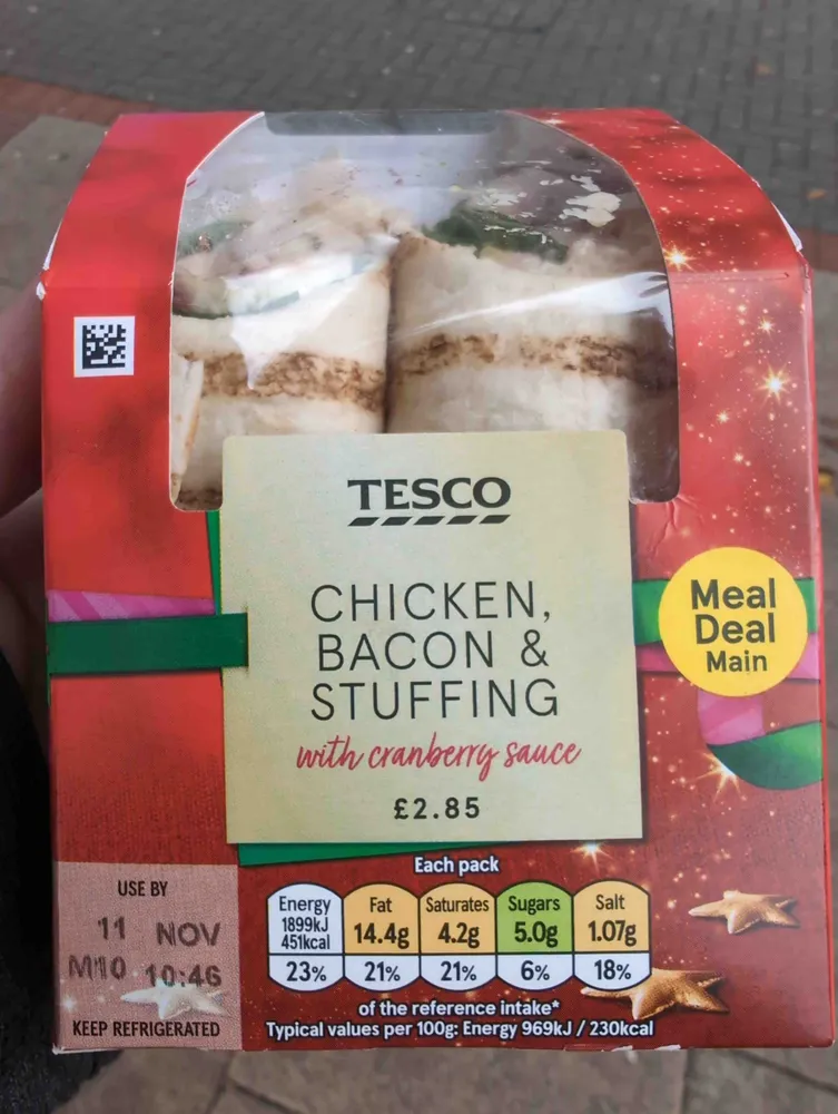 Chicken, bacon, and stuffing wrap