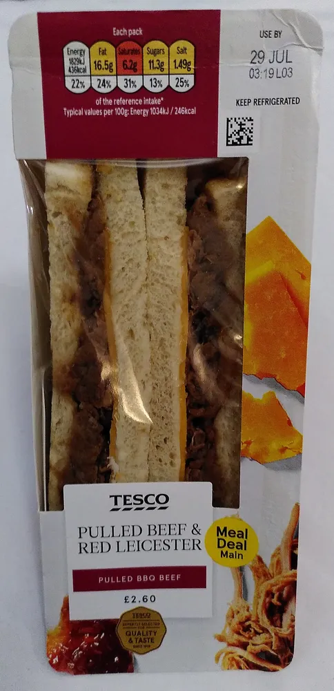 Pulled Beef & Red Leicester Sandwich