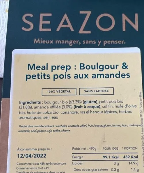 Meal prep : boulgour et petits pois aux amandes