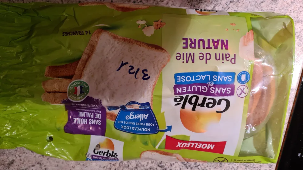 pain de mie nature sans gluten et sans lactose
