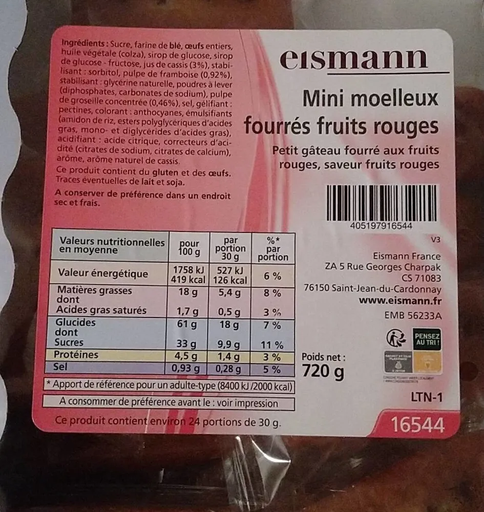 Mini moelleux fourrés fruits rouges
