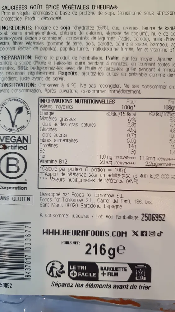 saucisses goût épicé Heüra